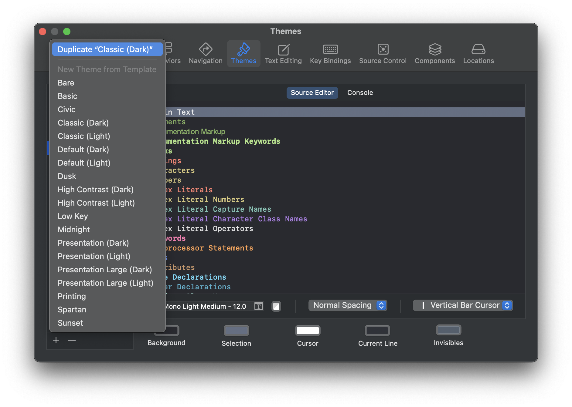 Instructional image showing how to find your custom Xcode theme